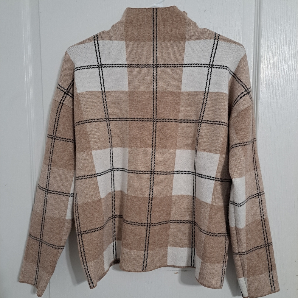 Rachel Zoe Checkered Cowl Neck Sweater - Tan and White Size XL